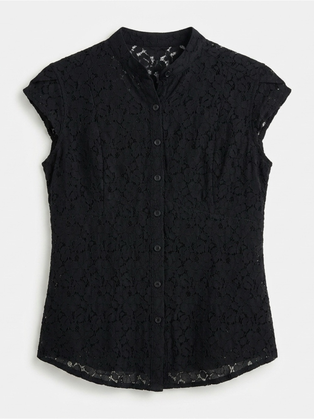 MICHAEL Michael Kors Black Lace Button-Down Cap Sleeve Top - Picture 3 of 6